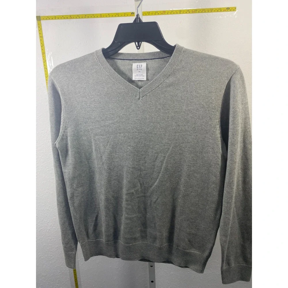 Gap‎ Kids Gray V-Neck Sweater Organic Cotton XXL Boys Knit Pullover